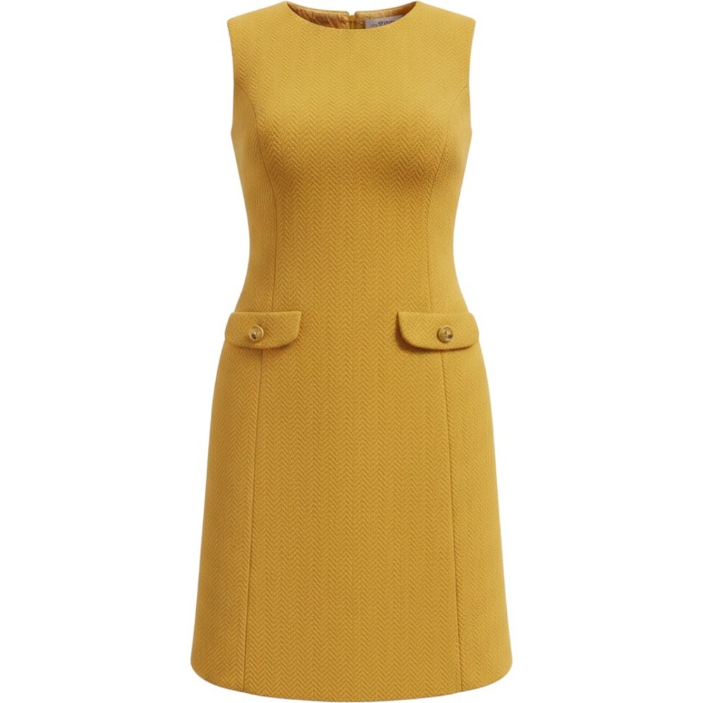 Peck & Peck Shift Dress Womens Small Mustard Yellow Vintage 60s Mod Wool Blend